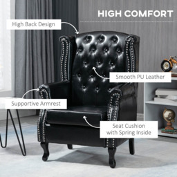 Portland Chesterfield Black Tufted Wingback Accent Armchair - Size: Single - Wilko - thumbnail 4