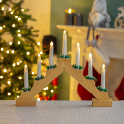 The Christmas Workshop 7 LED Battery Operated Pine Wooden Candle Bridge Light - Wilko - thumbnail 5