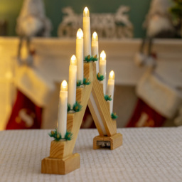 The Christmas Workshop 7 LED Battery Operated Pine Wooden Candle Bridge Light - Wilko - thumbnail 6