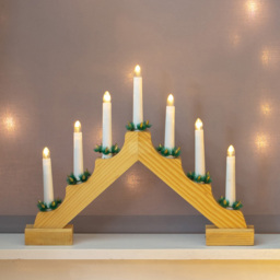 The Christmas Workshop 7 LED Battery Operated Pine Wooden Candle Bridge Light - Wilko