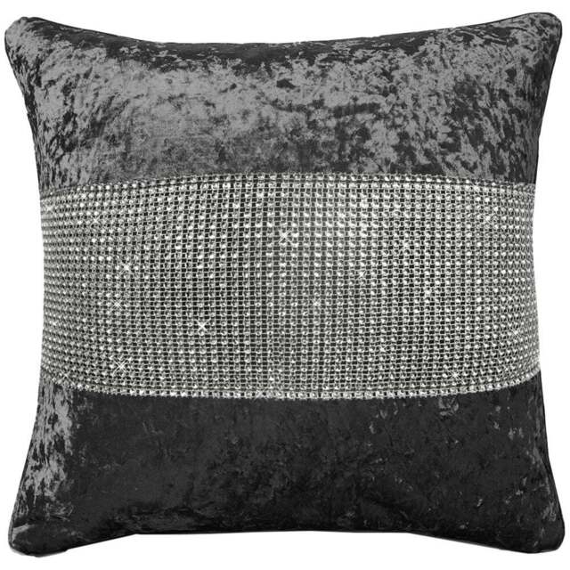 Intimates Diamonte Crushed Velvet Charcoal Filled Cushion 43 x 43cm 2 Pack - Grey - Wilko - image 1