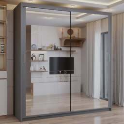Sliding Wardrobes 4U 2 Sliding Door Grey Full Length Mirrored Wardrobe 150cm - Size: 2 Door - Wilko - thumbnail 1
