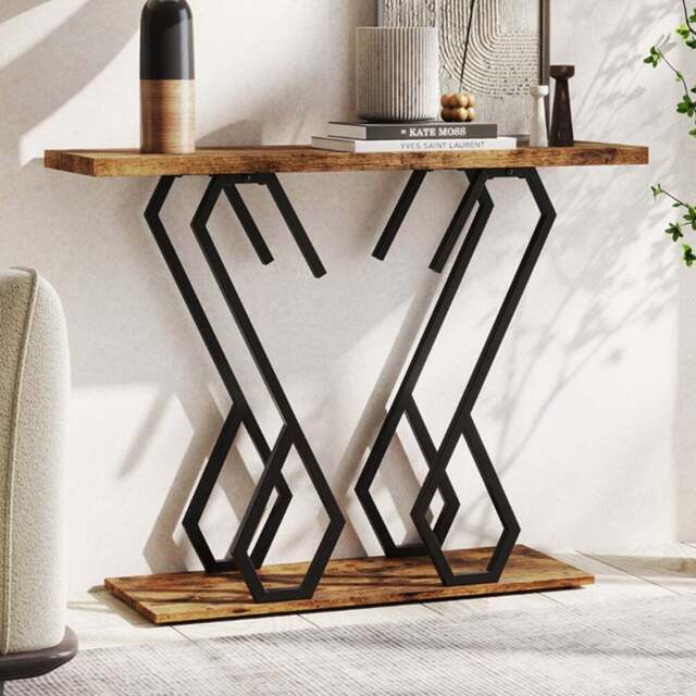 Costway Rustic Brown Faux Marble Console Table - Size: 100 x 30 x 79cm - Wilko - image 1