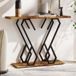 Costway Rustic Brown Faux Marble Console Table - Size: 100 x 30 x 79cm - Wilko