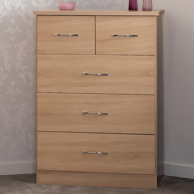 Seconique Nevada 3 Large 2 Small Drawer Sonoma Oak Effect Chest of Drawers - Size: 5 Drawer - Brown - Wilko - image 1