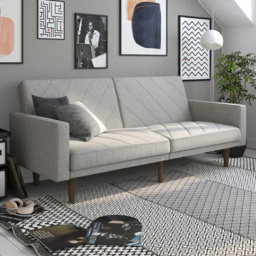 Dorel Paxson 3 Seater Linen Light Grey Sofa Bed with Wooden Feet - Wilko