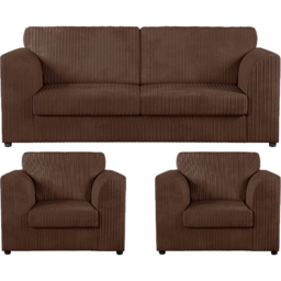 Luxor 5 Seater Chocolate Jumbo Cord Full Back Sofa Suite - Brown - Wilko - thumbnail 3