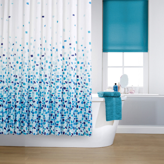 Waterline Turquoise Mosaic Shower Curtain - Size: 180cm - Wilko - image 1