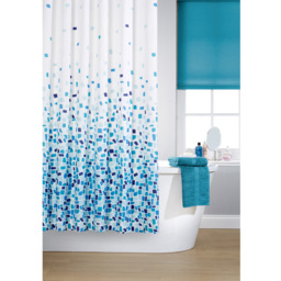 Waterline Turquoise Mosaic Shower Curtain - Size: 180cm - Wilko - thumbnail 3