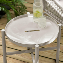 Furniturebox Agen Cream Metal Outdoor Chair with Footstool and Table - Size: 84 x 65 x 82cm - Wilko - thumbnail 3