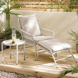 Furniturebox Agen Cream Metal Outdoor Chair with Footstool and Table - Size: 84 x 65 x 82cm - Wilko - thumbnail 1
