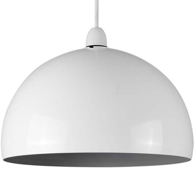 ValueLights Curva Gloss White and Grey Metal Dome Pendant Lamp Shade - Size: 18 x 20 x 20cm - Wilko - image 1