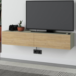 Decortie Francy 2 Door Ash Green and Oak Modern Wall Mounted TV Unit - Size: 25 x 135 x 31.7cm - Multi - Wilko - thumbnail 6