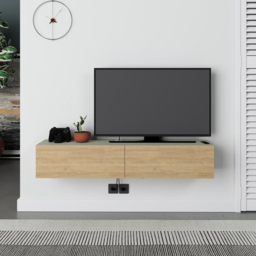 Decortie Francy 2 Door Ash Green and Oak Modern Wall Mounted TV Unit - Size: 25 x 135 x 31.7cm - Multi - Wilko - thumbnail 5