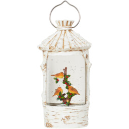 Wood Effect LED Robin Lantern - White - Wilko