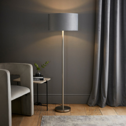 ValueLights Charlie Grey Velvet and Metallic Shade Chrome Floor Lamp and Bulb - Size: 148 x 45 x 45cm - Silver - Wilko - thumbnail 3