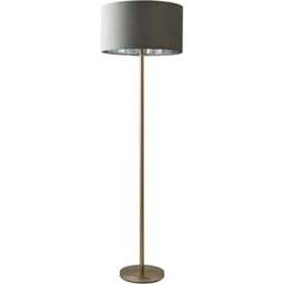 ValueLights Charlie Grey Velvet and Metallic Shade Chrome Floor Lamp and Bulb - Size: 148 x 45 x 45cm - Silver - Wilko