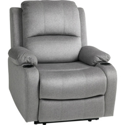 HOMCOM Grey Microfibre Recliner Chair with Adjustable Leg Rest and Cup Holders - Size: Single - Wilko - thumbnail 3