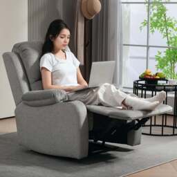 HOMCOM Grey Microfibre Recliner Chair with Adjustable Leg Rest and Cup Holders - Size: Single - Wilko