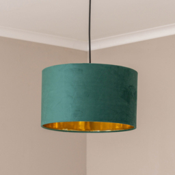 ValueLights Reni Green Velvet and Gold Inner Medium Pendant Shade - Size: 20 x 35 x 35cm - Wilko - thumbnail 3