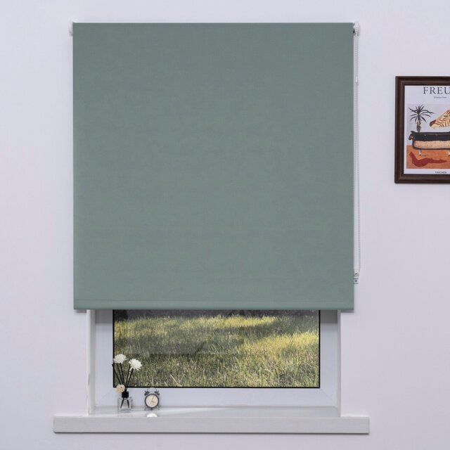 Plain Blackout Blinds - Sage/90cm - Size: W 90 x D 165cm - Wilko - image 1
