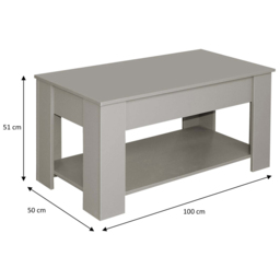 Comfy Living Single Shelf Grey High Gloss Lift Top Coffee Table - Size: 51 x 100 x 50cm - Wilko - thumbnail 4