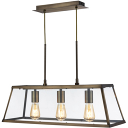 Lighting Collection Eavis 3 Light Antique Brass Industrial Ceiling Bar Light - Size: 74.5 x 27 x 44cm - Antique Antique Brass and Clear - Wilko - thumbnail 4
