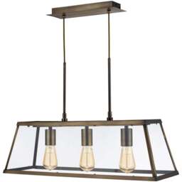 Lighting Collection Eavis 3 Light Antique Brass Industrial Ceiling Bar Light - Size: 74.5 x 27 x 44cm - Antique Antique Brass and Clear - Wilko