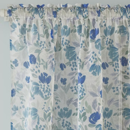 Tyrone Textiles Mia Blue Floral Print Sheer Rod Pocket Voile Panel Curtains 140 x 137cm - Size: W 140 x D 137cm - Wilko - thumbnail 3