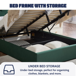 Furniture One King Size Green Upholstered Platform Storage Bed Frame with Tufted Headboard - Wilko - thumbnail 6