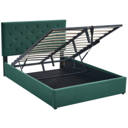 Furniture One King Size Green Upholstered Platform Storage Bed Frame with Tufted Headboard - Wilko - thumbnail 3