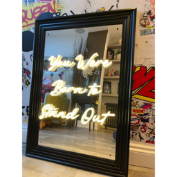 Splashbax You Were Born to Stand Out Mirror Black Premium Gallery Frame LED Neon Wall Art - Size: 105 x 75 x 7cm - Multi - Wilko - thumbnail 6