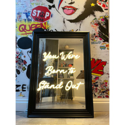 Splashbax You Were Born to Stand Out Mirror Black Premium Gallery Frame LED Neon Wall Art - Size: 105 x 75 x 7cm - Multi - Wilko - thumbnail 3