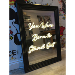 Splashbax You Were Born to Stand Out Mirror Black Premium Gallery Frame LED Neon Wall Art - Size: 105 x 75 x 7cm - Multi - Wilko - thumbnail 7
