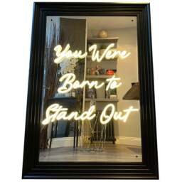 Splashbax You Were Born to Stand Out Mirror Black Premium Gallery Frame LED Neon Wall Art - Size: 105 x 75 x 7cm - Multi - Wilko