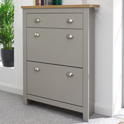 GFW Lancaster Grey 2 Door 1 Drawer Shoe Cabinet - Size: 24 x 78 x 108cm - Wilko