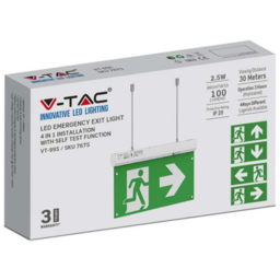 V-TAC 6000K 4 in 1 Emergency Exit Light with Self Test and RF Control - Size: 19.5 x 35 x 2.9cm - n/a - Wilko - thumbnail 6
