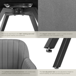 tectake Set of 2 Grey Velvet Lounge Armchair - Size: Single - Wilko - thumbnail 6