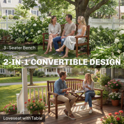 Outsunny 2 Seater Light Brown Wood Garden Loveseat Bench with Liftable Table and Cover - Size: 98 x 150 x 63cm - Wilko - thumbnail 5