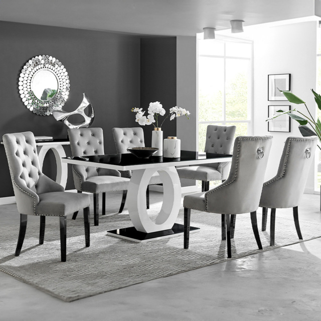 Furniturebox Lucia Kensington 6 Seater Dining Set Black Gloss and Elephant Grey - Wilko - image 1