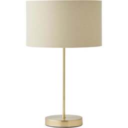 ValueLights Charlie Metallic and Natural Shade Gold Table Lamp and Bulb - Size: 43 x 25 x 25cm - Wilko