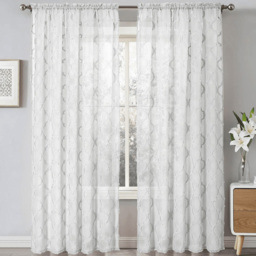 Velosso Tufted White Mariella Sheer Voile Panel Curtain 150 x 137cm - Size: w 150 x D 137cm - Wilko - thumbnail 1