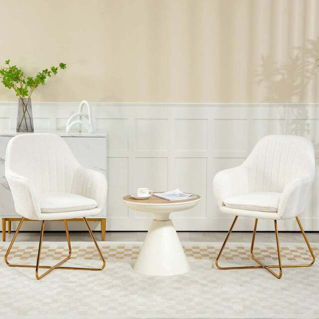 HOMCOM Set of 2 White Sherpa Fleece Dining Chair - Size: 58 x 64 x 66cm - Cream - Wilko - image 1