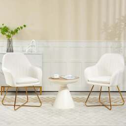 HOMCOM Set of 2 White Sherpa Fleece Dining Chair - Size: 58 x 64 x 66cm - Cream - Wilko