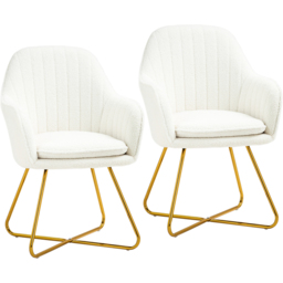 HOMCOM Set of 2 White Sherpa Fleece Dining Chair - Size: 58 x 64 x 66cm - Cream - Wilko - thumbnail 3