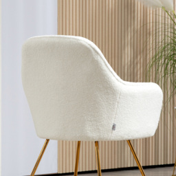 HOMCOM Set of 2 White Sherpa Fleece Dining Chair - Size: 58 x 64 x 66cm - Cream - Wilko - thumbnail 4