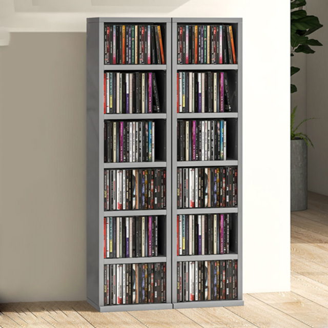 Portland 6 Shelf High Gloss Grey Adjustable CD Storage Unit Set of 2 - Size: 88.5 x 21 x 22.5cm - Wilko - image 1