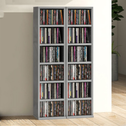 Portland 6 Shelf High Gloss Grey Adjustable CD Storage Unit Set of 2 - Size: 88.5 x 21 x 22.5cm - Wilko - thumbnail 1