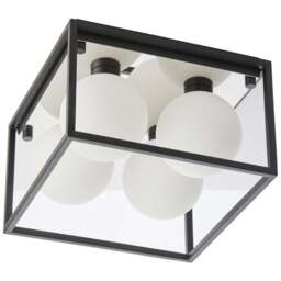 Merano Matera Matt Black and Matt Opal Glass Semi Flush Bathroom 4 Light Ceiling Light - Size: 29 x 29 x 19.5cm - Wilko