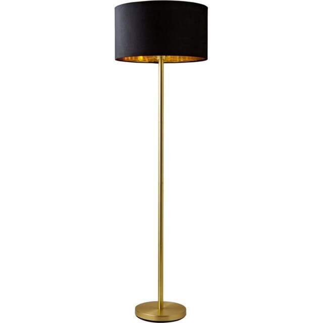 ValueLights Charlie Black Velvet and Metallic Shade Gold Floor Lamp and Bulb - Size: 148 x 45 x 45cm - Wilko - image 1